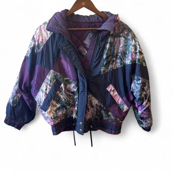 1980s vintage purple pastel nylon patchwork puffer - Picture 1 of 5